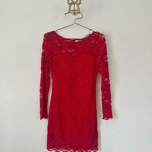 H&M Vibrant Red Lace Long Sleeve Dress